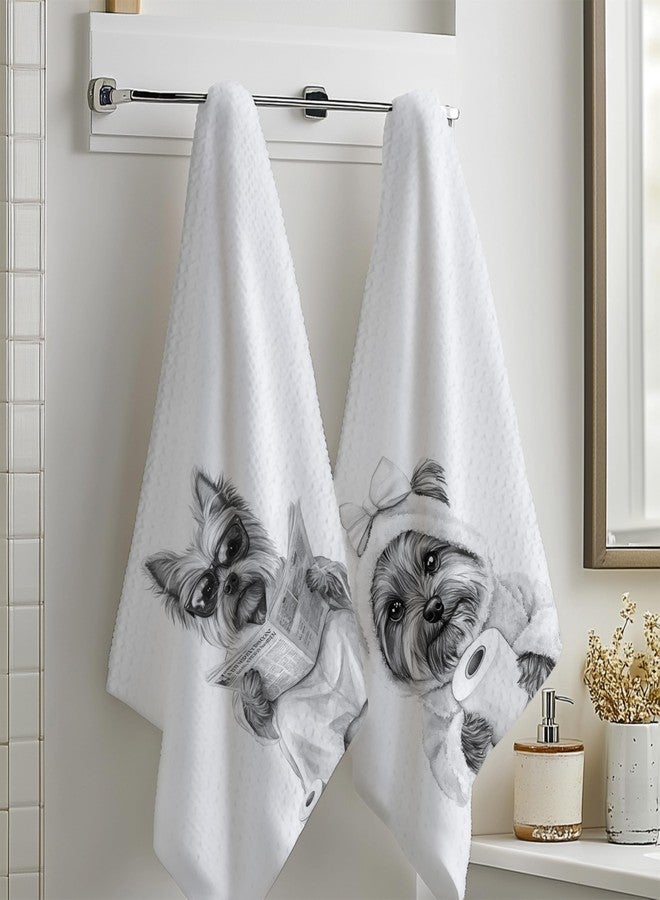 INDAJEDN Yorkie Gifts Hand Towels for Bathroom Set of 2, Yorkie Dog Bathroom Washroom Decor, Yorkshire Terrier Gifts, 16x24 Inch - Image 2